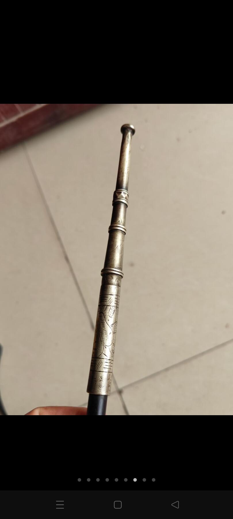 晚清时期烟袋，白铜烟锅烟嘴，烟嘴超大，红木杆，保存完好，品相一流