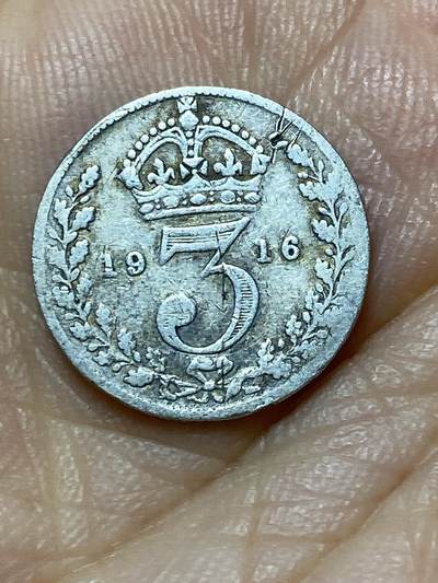 2025年第九十九场(总第一百二十五场）外国好品散币(免佣金) - 英国🇬🇧1916年3便士银币(乔治五世第一版，925高银)