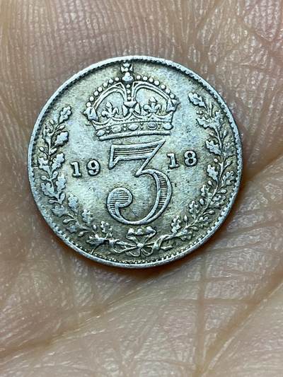 2025年第九十九场(总第一百二十五场）外国好品散币(免佣金) - 英国🇬🇧1918年3便士银币(乔治五世第一版，925高银)