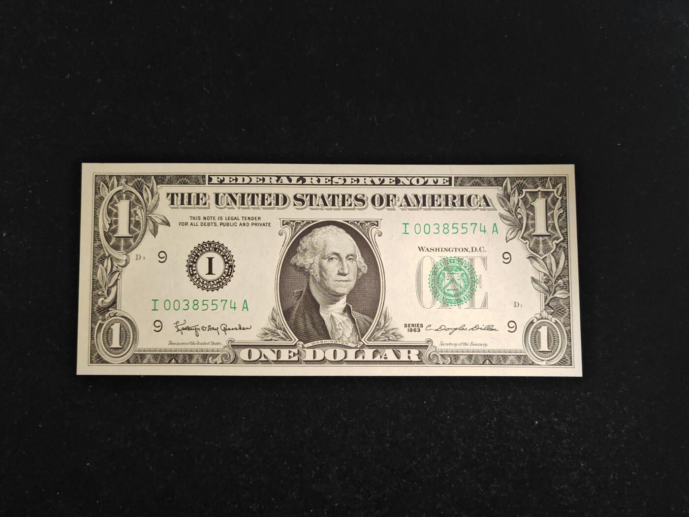 美国 1963年 首发 1美元 I区 全新UNC(此版发行量相对1963A少很多)