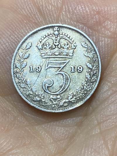 2025年第九十九场(总第一百二十五场）外国好品散币(免佣金) - 英国🇬🇧1919年3便士银币(乔治五世第一版，925银)
