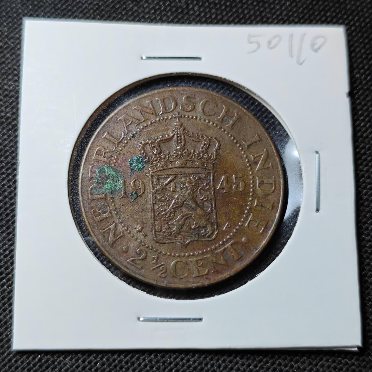 KK钱币收藏小铺 第350场 2月预留时间 周末发货  1945荷属东印度2.5分