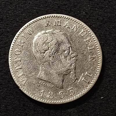 【全场包邮】纯粹捡漏拍464场 - 意大利1863年艾曼努尔二世1里拉银币