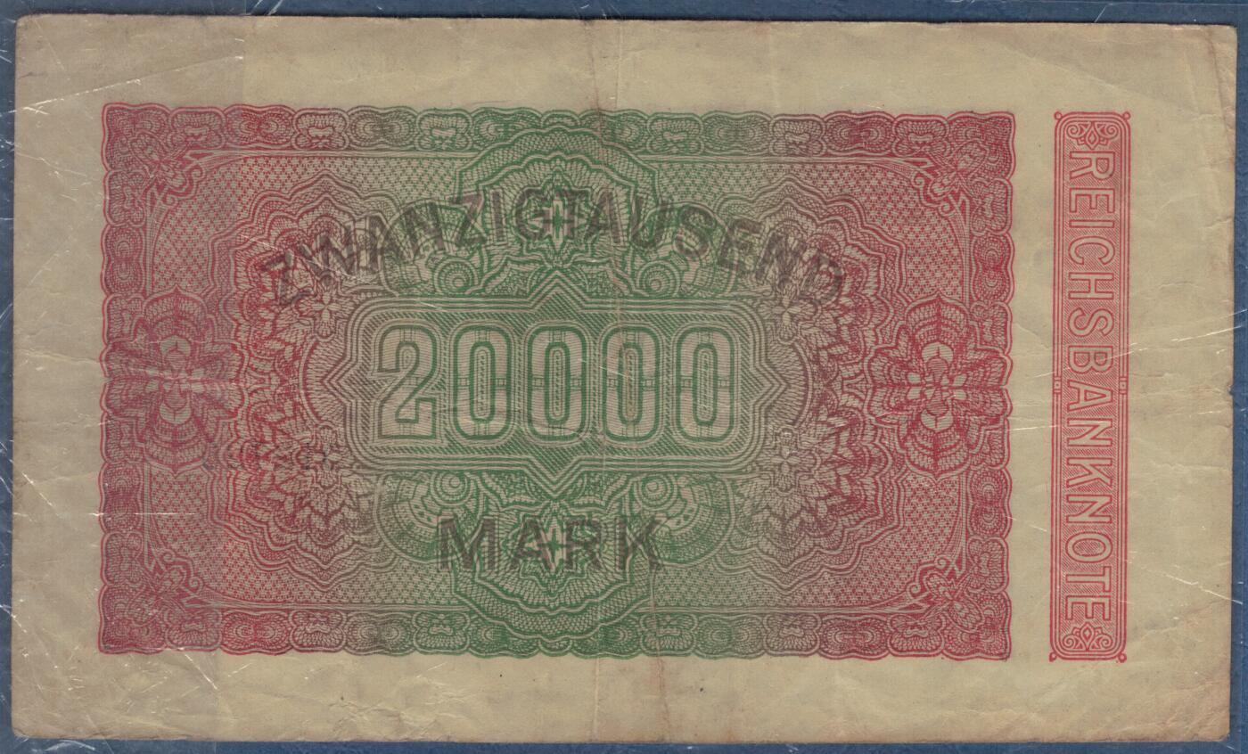 德国1923年20000马克 P-85a L版水印(小圆圈) 号码字体少 无4 实物图 八五品