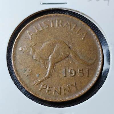 KK钱币收藏小铺 第350场 2月预留时间 周末发货 -  1951澳大利亚1便士铜币