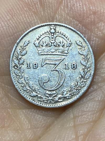 2025年第九十九场(总第一百二十五场）外国好品散币(免佣金) - 英国🇬🇧1918年3便士银币(乔治五世第一版，925高银)