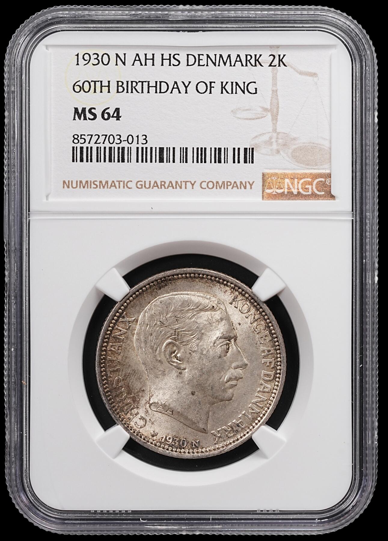 修遠堂世界钱币第八十七期 NGC MS64 1930年丹麦国王60大寿纪念2克朗银币