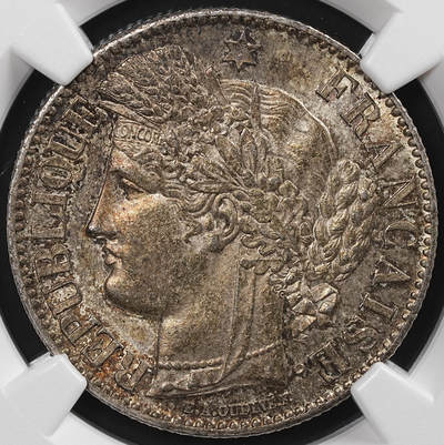 修遠堂世界钱币第八十七期 - NGC MS64 1871年法国谷物女神2法郎银币 纸袋包浆 A厂铭