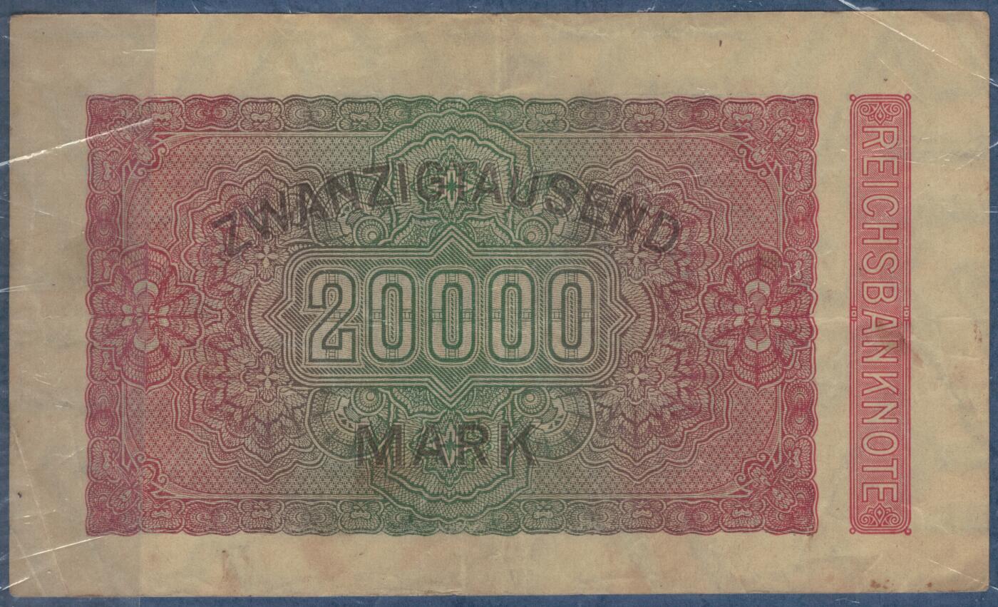 德国1923年20000马克 P-85b E版水印(星星中有G/D标识) 无47 实物图 八五品