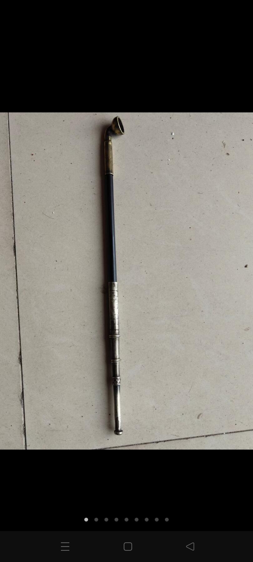 晚清时期烟袋，白铜烟锅烟嘴，烟嘴超大，红木杆，保存完好，品相一流