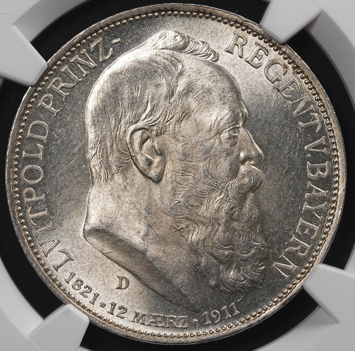 修遠堂世界钱币第八十七期 NGC MS64 1911年巴伐利亚摄政王90大寿纪念3马克银币