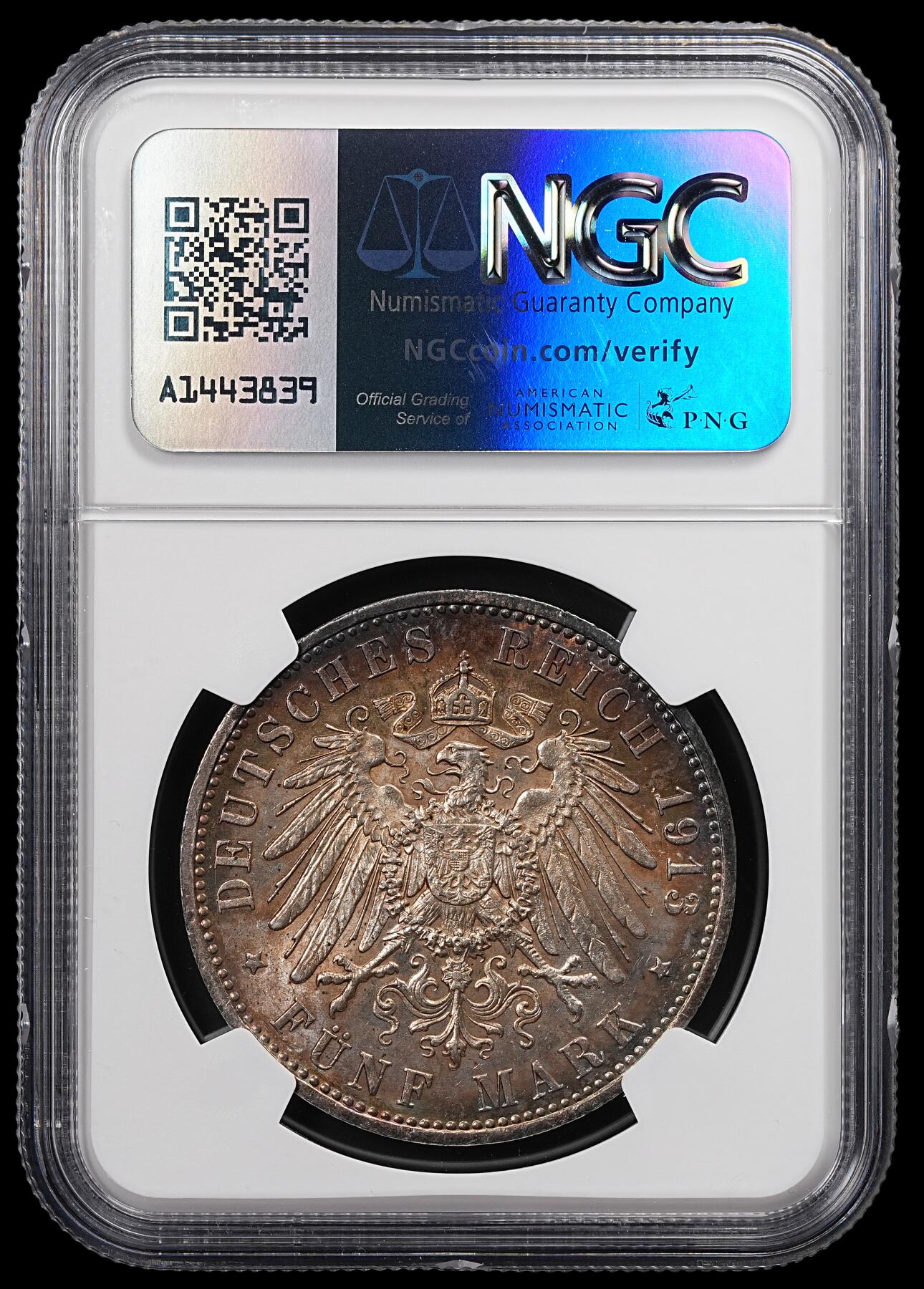修遠堂世界钱币第八十七期 NGC MS62 1913年普鲁士军装5马克大银币 重包浆