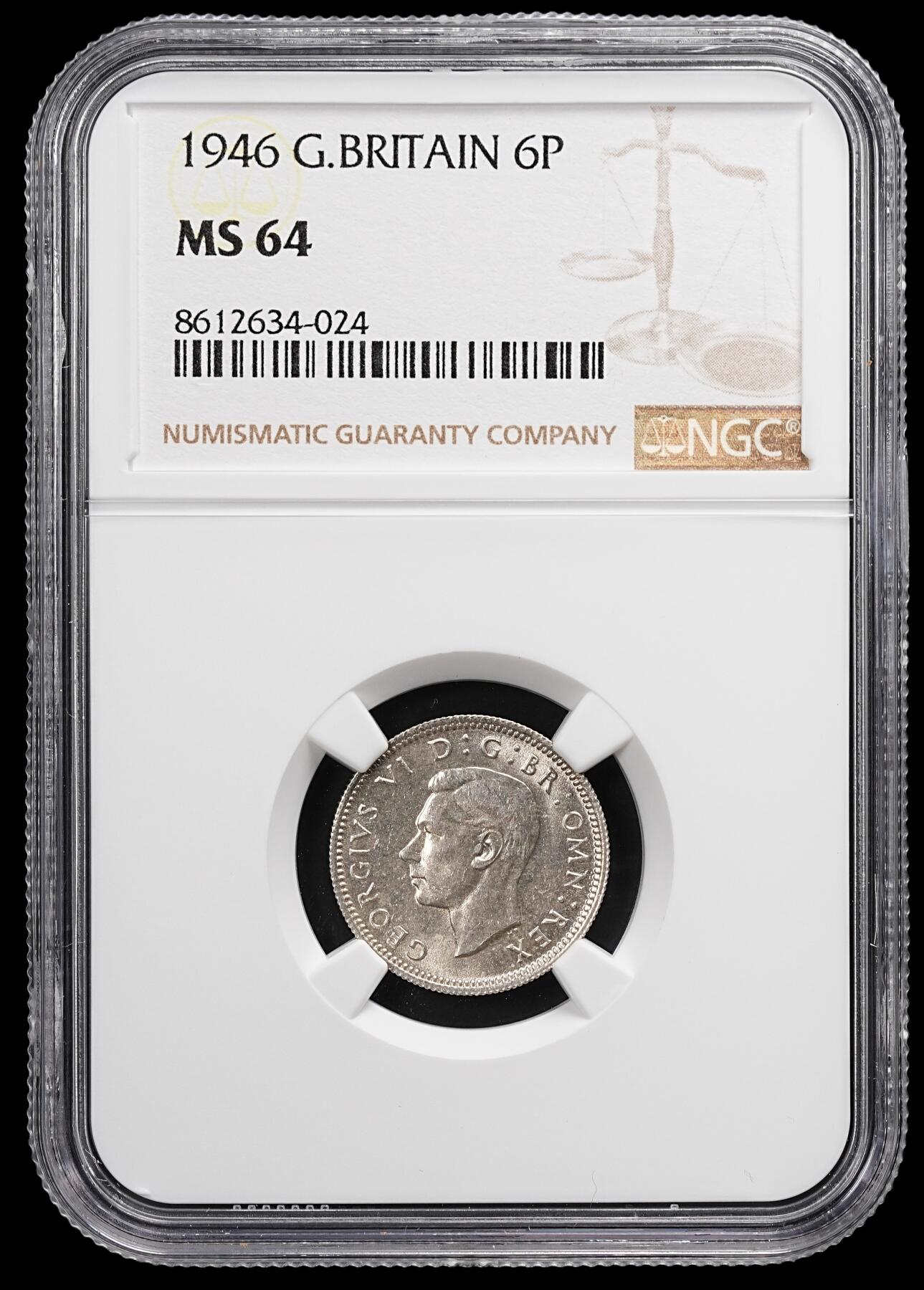 修遠堂世界钱币第八十七期 NGC MS64 1946年英国6便士银币