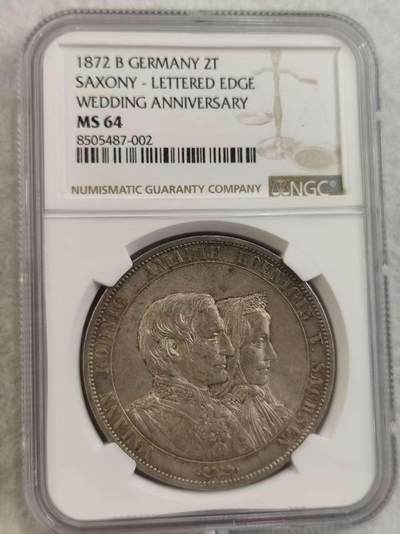 G&W世界散币，银币处理专场（第32场） - NGC-MS64  德国1872年2泰勒  银币  萨克森国王 约翰与王妃阿玛莉金婚纪念