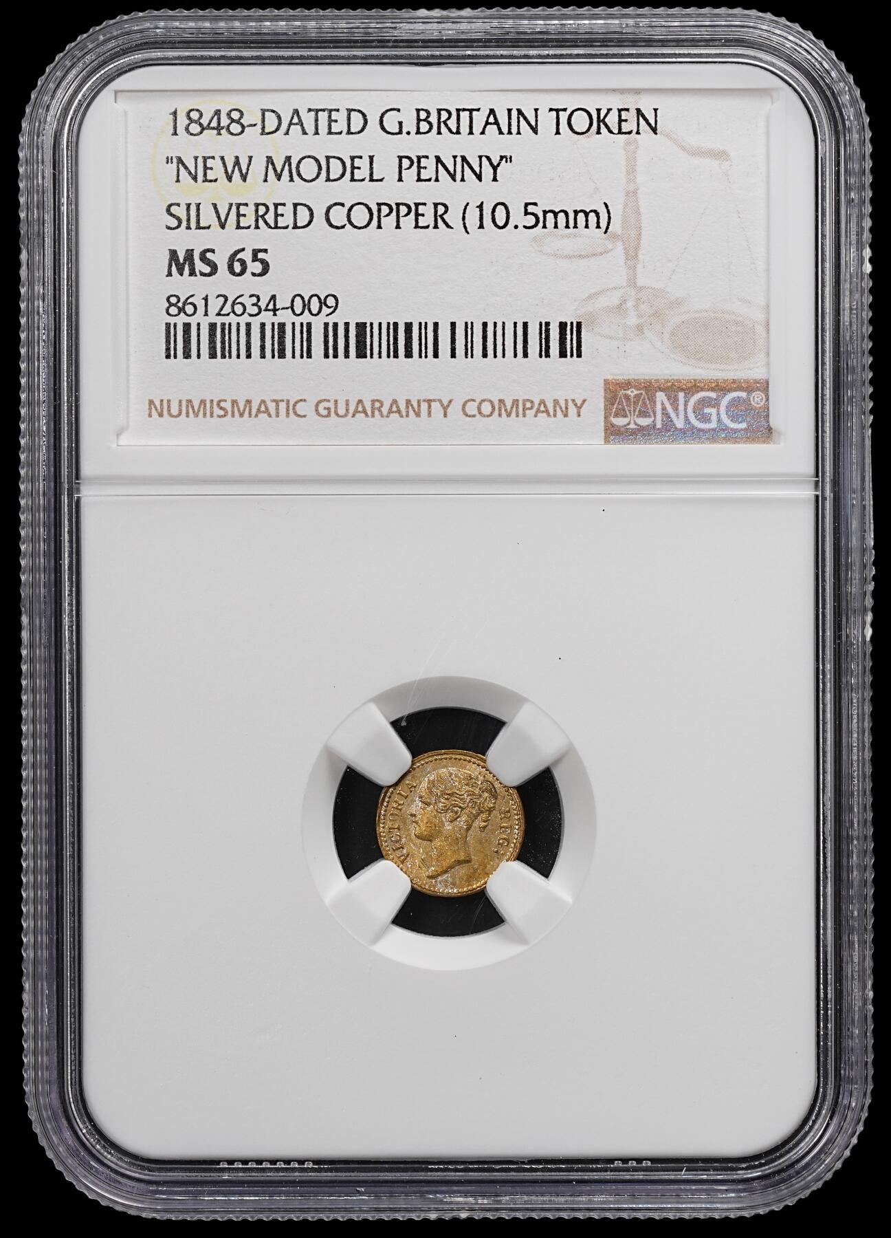 修遠堂世界钱币第八十七期 NGC MS65 1848年英国1便士铜镀银样币 唯一冠军分