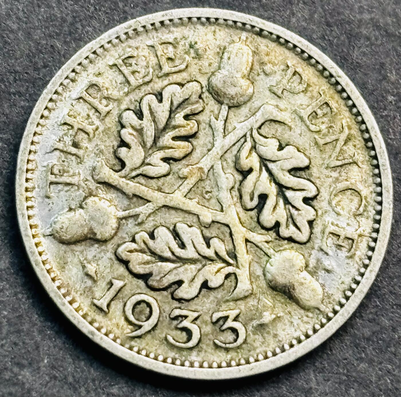 文馨钱币收藏第 274 场，批量银币，散币场 长期接收代拍品 流通美品 1933 年英国乔治五世 3 便士银币，第三版 500 银