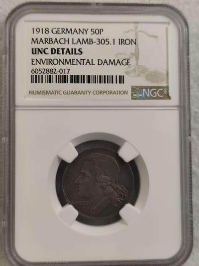 G&W世界散币，银币处理专场（第32场） - NGC-德国1918年50芬尼 铁币  席勒