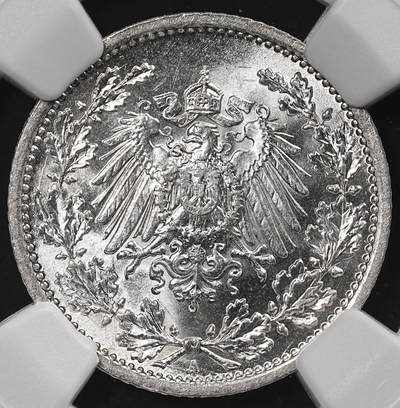 修遠堂世界钱币第八十七期 - NGC MS66 1916年德国1/2马克马克银币 A厂铭