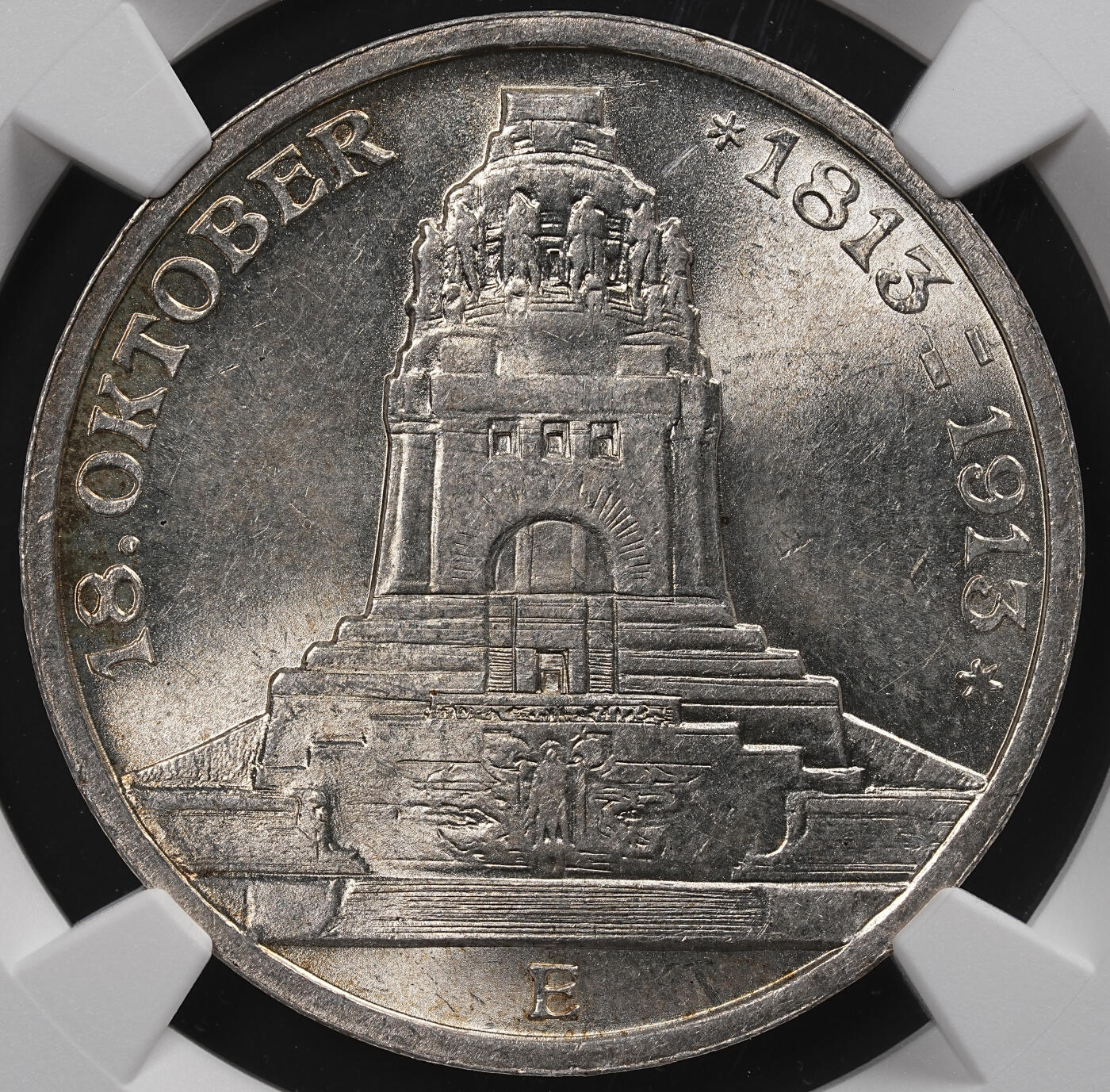 修遠堂世界钱币第八十七期 NGC MS64 1913年萨克森-莱比锡战役百年纪念3马克银币 环彩
