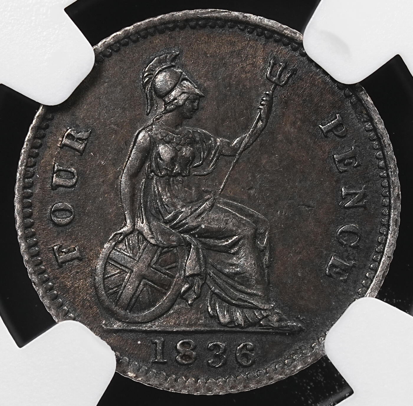 修遠堂世界钱币第八十七期 NGC AU55 1836年英国4便士银币