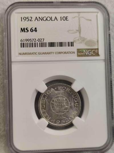 G&W世界散币，银币处理专场（第32场） - NGC-MS64 葡属安哥拉1952年10埃斯库多 银币