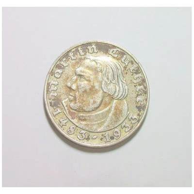 【银】德国第三帝国1933年A版 马丁路德2马克纪念银币 酱彩极美品 - 【银】德国第三帝国1933年A版 马丁路德2马克纪念银币 酱彩极美品
