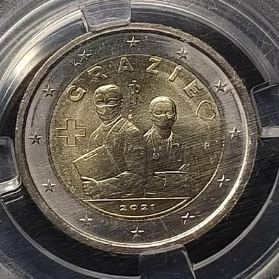 【全场包邮】纯粹捡漏拍464场 - 意大利2021年2欧元抗击疫情双色纪念币
