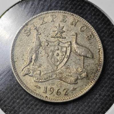 KK钱币收藏小铺 第351场 2月预留时间 周末发货 -  1962澳大利亚6便士银币