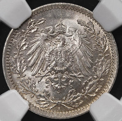 修遠堂世界钱币第八十七期 - NGC MS66 1916年德国1/2马克马克银币 A厂铭