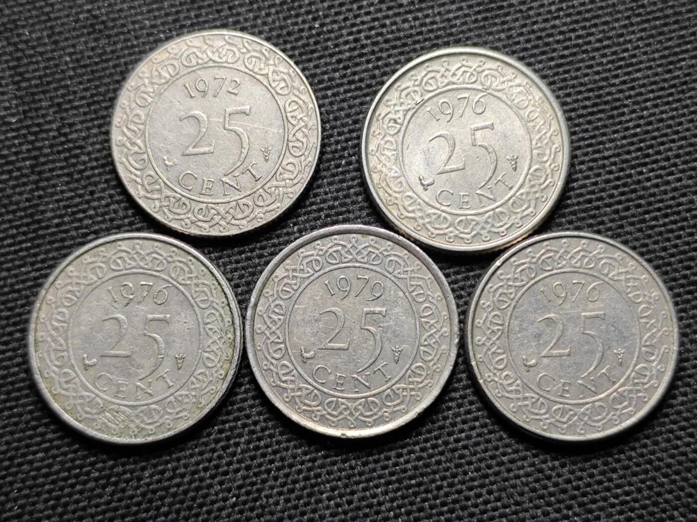 KK钱币收藏小铺 第350场 2月预留时间 周末发货  苏里南25分一组5枚