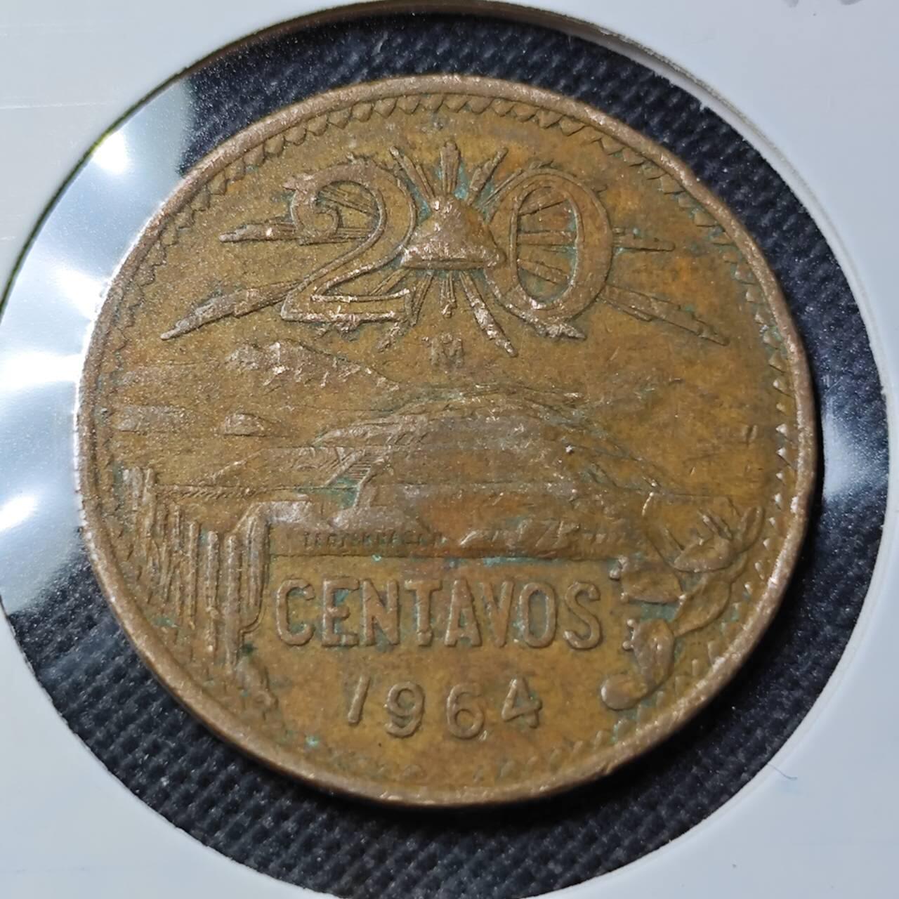 KK钱币收藏小铺 第351场 2月预留时间 周末发货 1964墨西哥20分铜币 