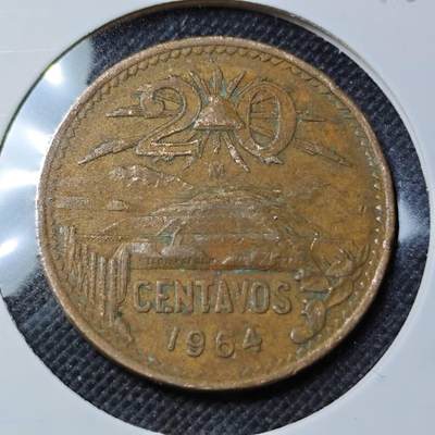 KK钱币收藏小铺 第351场 2月预留时间 周末发货 - 1964墨西哥20分铜币 