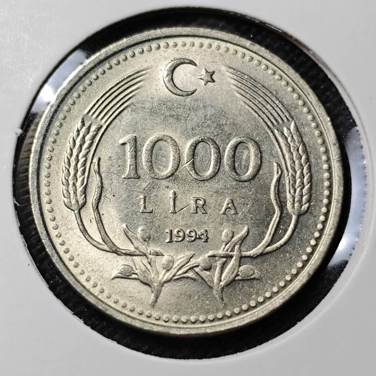 KK钱币收藏小铺 第351场 2月预留时间 周末发货  1994土耳其1000里拉 好品