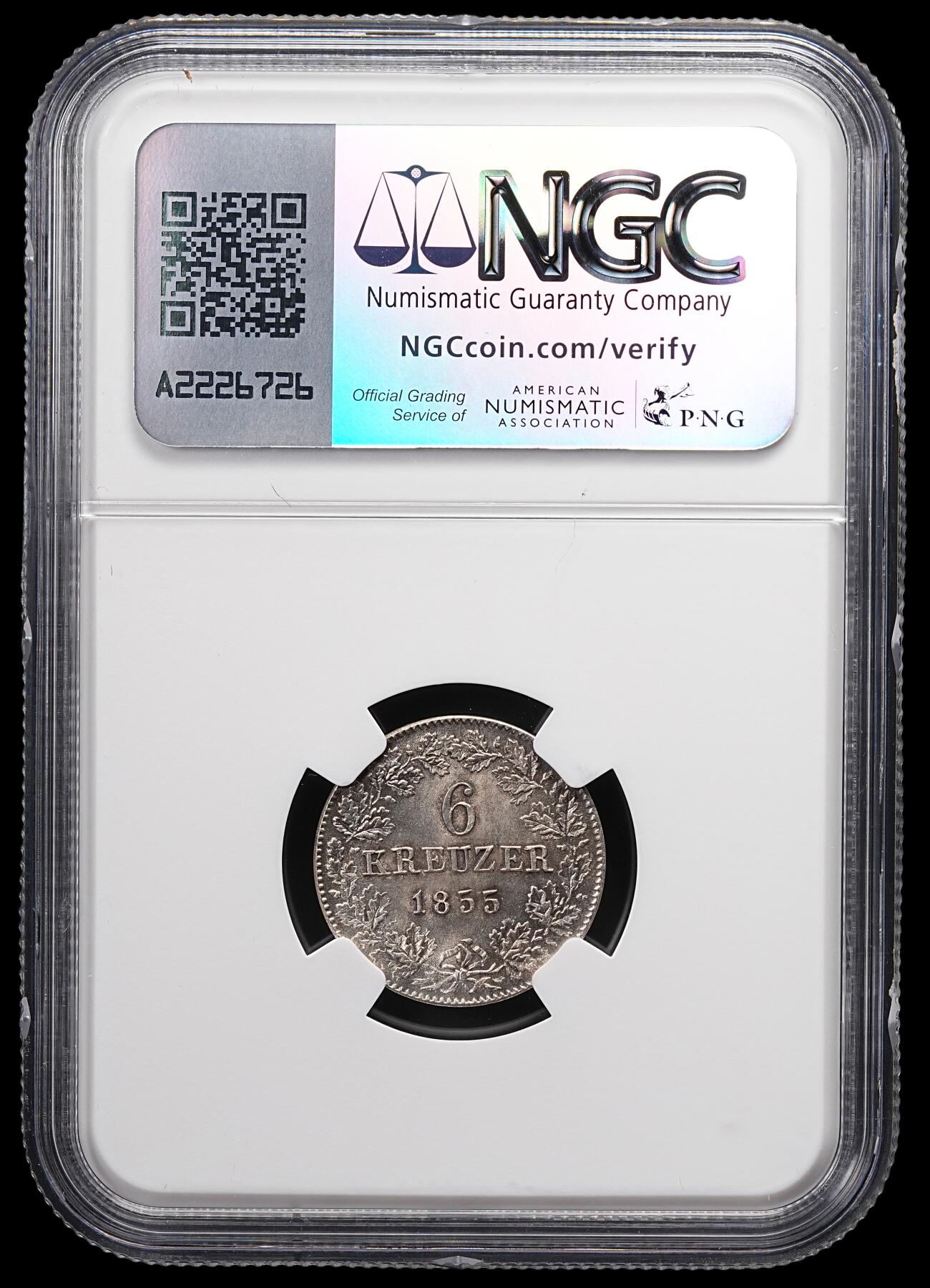 修遠堂世界钱币第八十七期 NGC MS65 1866年黑森.达姆斯塔特6克鲁泽银币 唯一冠军分 仅铸造7万余枚