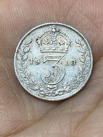 2025年第一百零一场(总第一百二十七场）外国好品散币(免佣金) - 英国🇬🇧1918年3便士银币(乔治五世第一版，925高银)