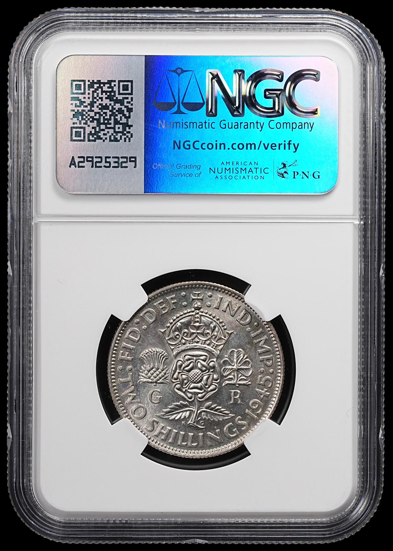 修遠堂世界钱币第八十七期 NGC MS63 1945年英国2先令银币