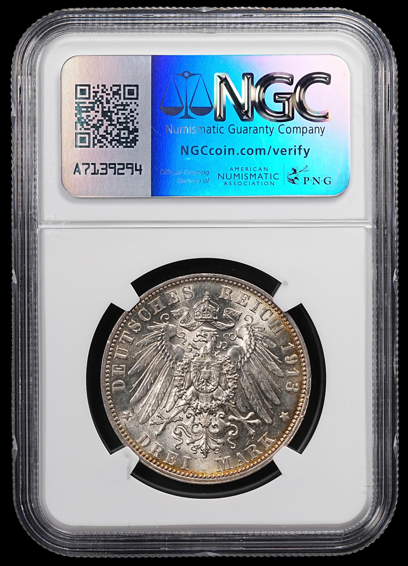 修遠堂世界钱币第八十七期 NGC MS64 1913年萨克森-莱比锡战役百年纪念3马克银币 环彩