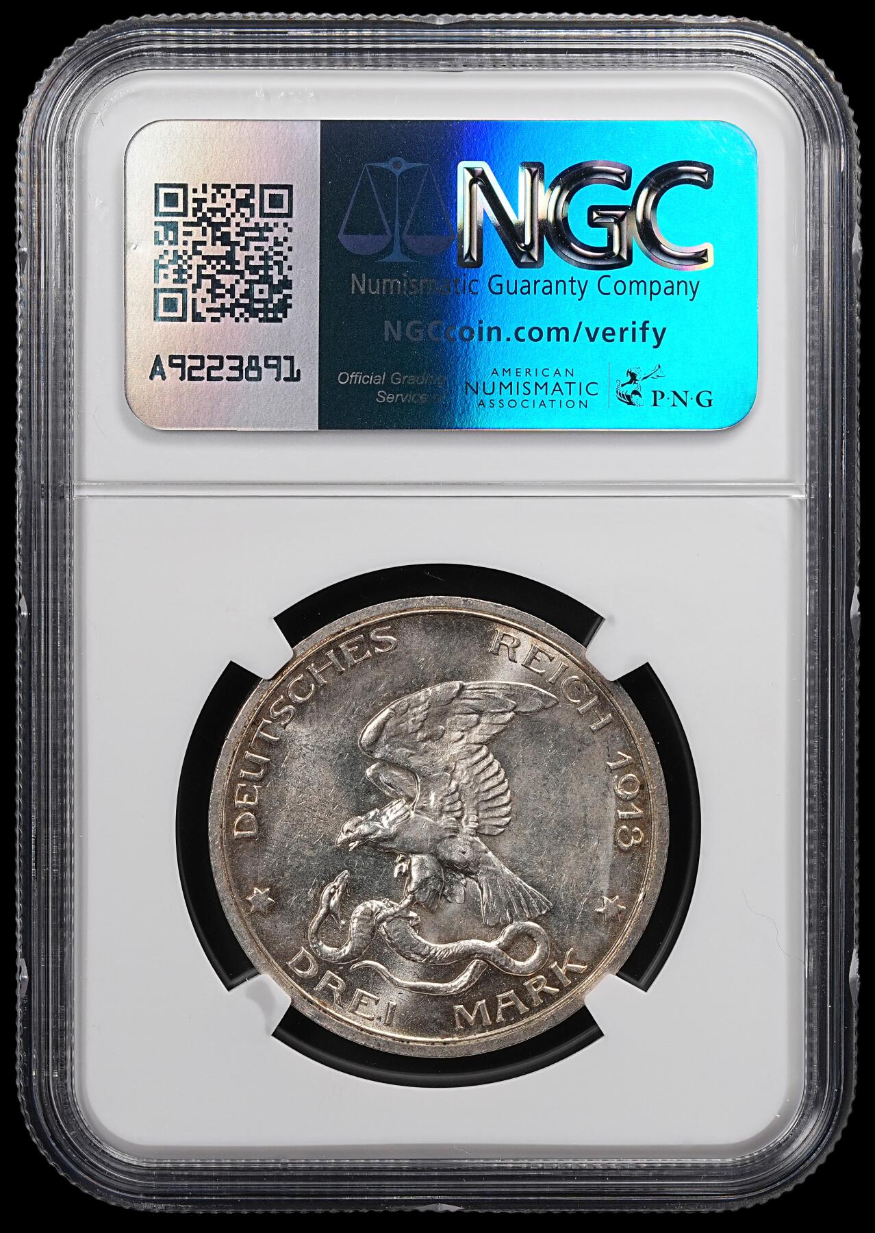 修遠堂世界钱币第八十七期 NGC MS62 1913年普鲁士战胜拿破仑100周年纪念3马克银币