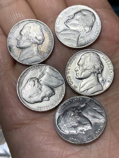 2025年第九十九场(总第一百二十五场）外国好品散币(免佣金) - 美国🇺🇸5分5枚：1975年～1979年