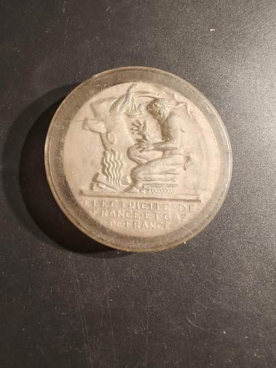 老王徽章第153期 - 法国电气公司服务25周年镀银大铜章    直径54mm.  重量75.4g