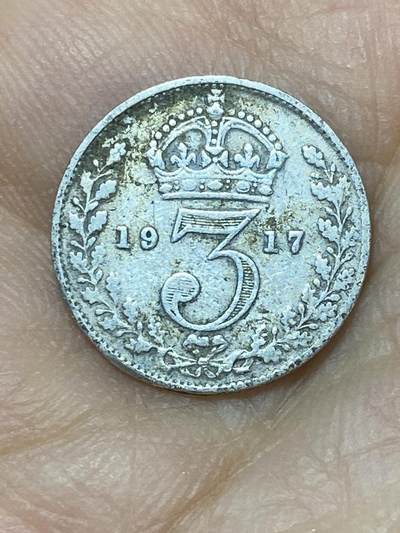 2025年第一百零一场(总第一百二十七场）外国好品散币(免佣金) - 英国🇬🇧1917年3便士银币(乔治五世第一版，925高银)