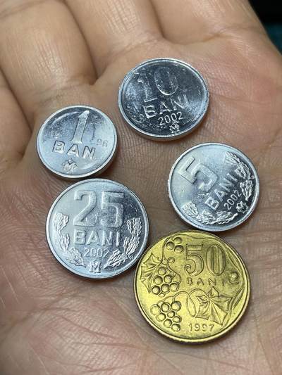 2025年第九十九场(总第一百二十五场）外国好品散币(免佣金) - 摩尔多瓦🇲🇩5枚套币：1997年50巴尼，2002年25巴尼，10巴尼，5巴尼，1996年1巴尼