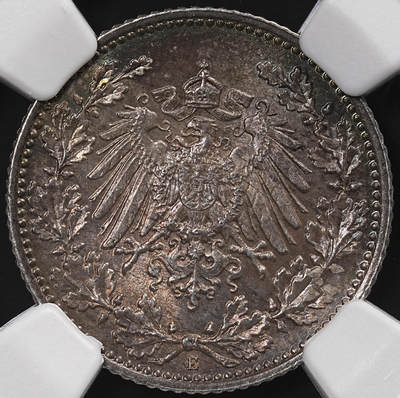 修遠堂世界钱币第八十七期 - NGC MS66 1906年德国1/2马克马克银币 五彩 E厂铭