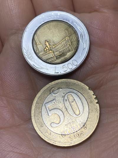 2025年第九十九场(总第一百二十五场）外国好品散币(免佣金) - 2枚：意大利🇮🇹1989年500里拉，土耳其🇹🇷2005年50库鲁