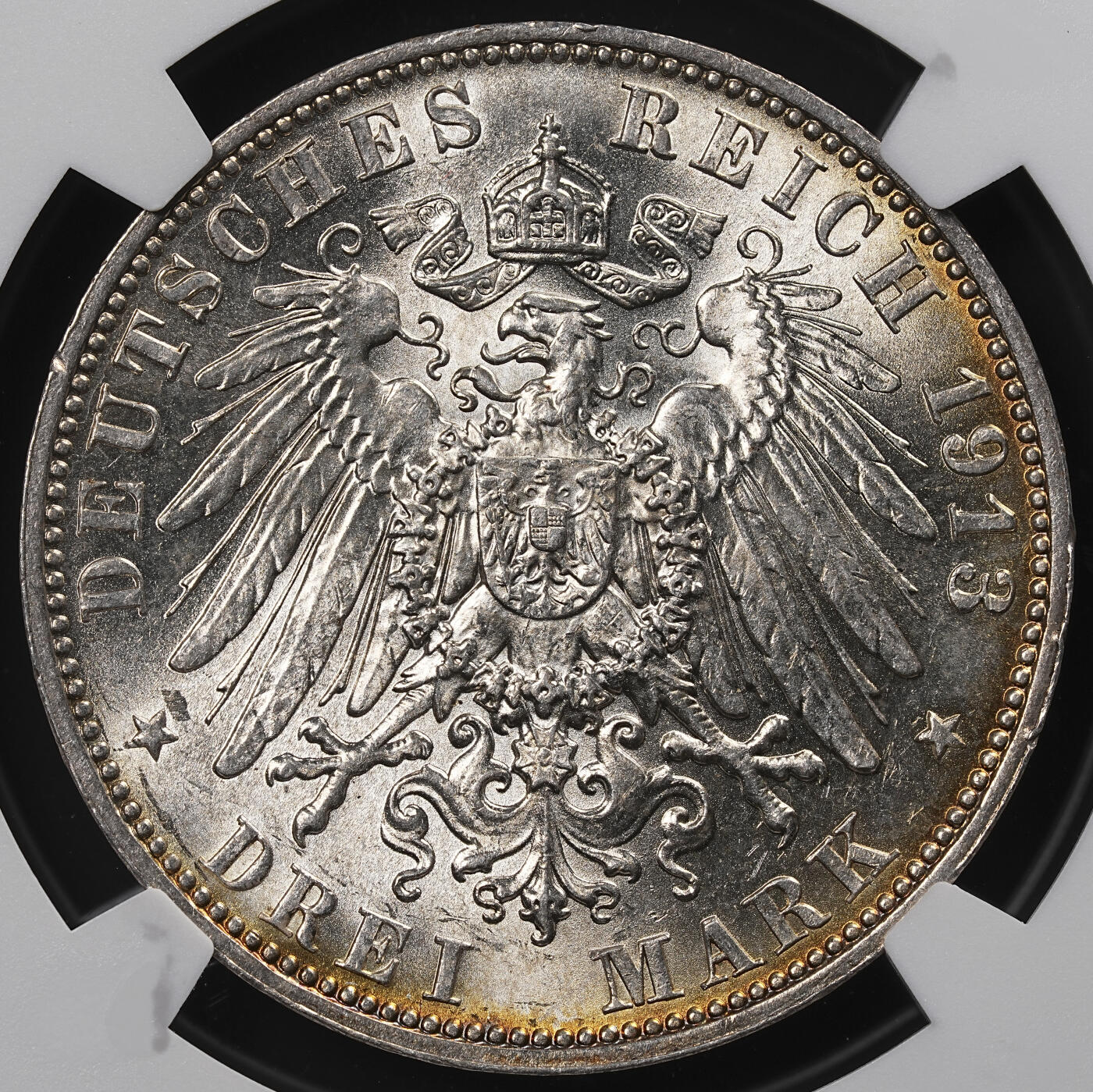 修遠堂世界钱币第八十七期 NGC MS64 1913年萨克森-莱比锡战役百年纪念3马克银币 环彩
