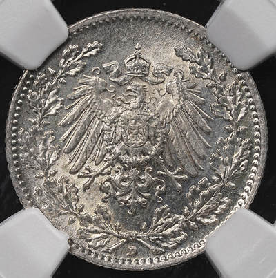 修遠堂世界钱币第八十七期 - NGC MS67 1915年德国1/2马克马克银币 D厂铭