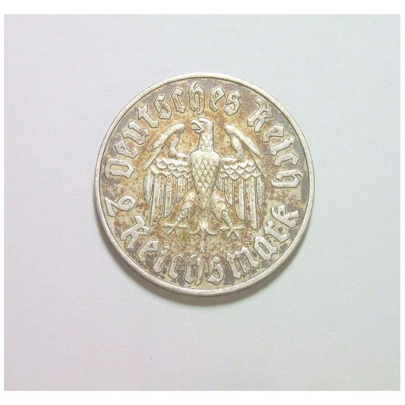 【银】德国第三帝国1933年A版 马丁路德2马克纪念银币 酱彩极美品