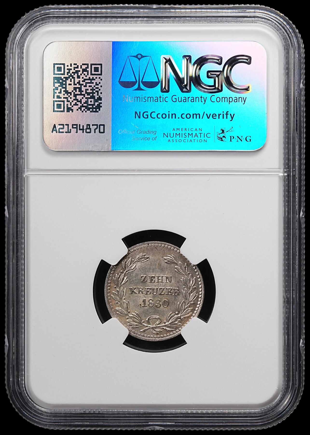 修遠堂世界钱币第八十七期 NGC MS64 1830年巴登10克鲁泽银币