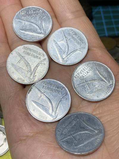 2025年第九十九场(总第一百二十五场）外国好品散币(免佣金) - 意大利🇮🇹10里拉6枚：1953年、55年、1968年1973年