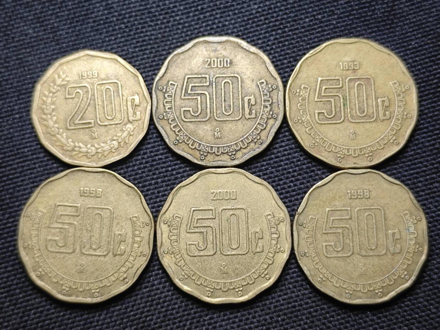 KK钱币收藏小铺 第350场 2月预留时间 周末发货  墨西哥20/50分铜币一组6枚